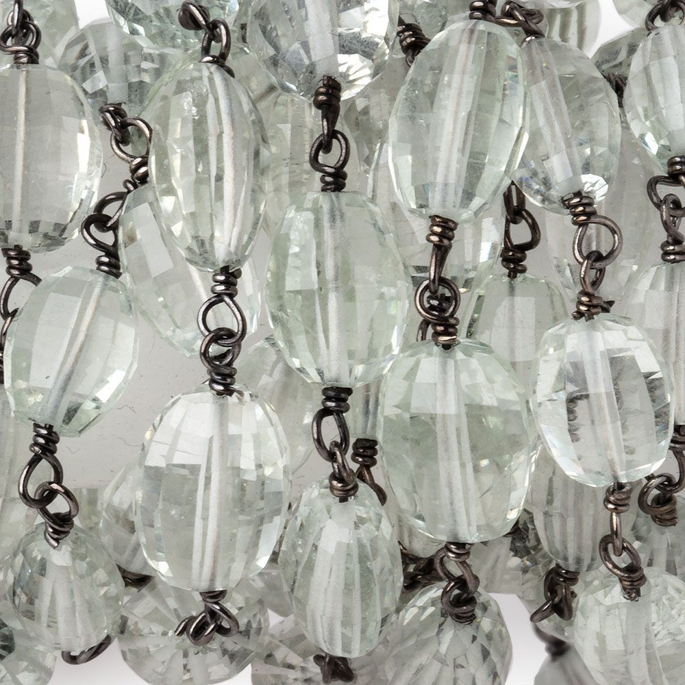 6-8mm Prasiolite Faceted Oval Beads on Black Gold over .925 Silver Chain