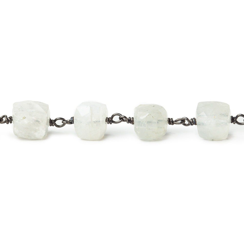 6-8mm Rainbow Moonstone cube Black Gold plated Silver Chain by the foot