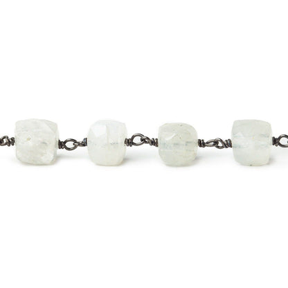 6-8mm Rainbow Moonstone cube Black Gold plated Silver Chain by the foot