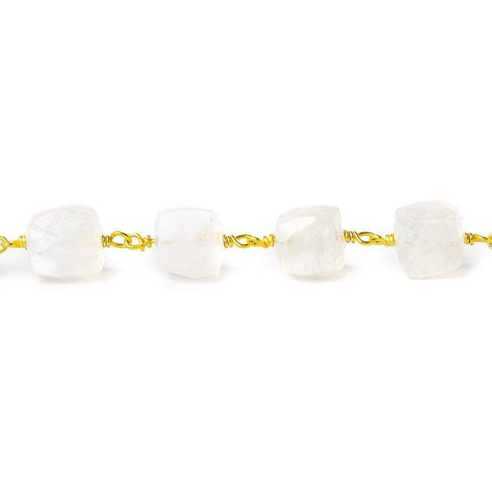 6-8mm Rainbow Moonstone faceted cube Vermeil Chain by the foot