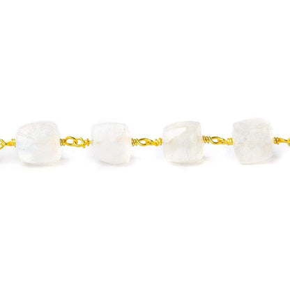 6-8mm Rainbow Moonstone faceted cube Vermeil Chain by the foot