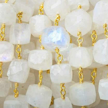 6-8mm Rainbow Moonstone faceted cube Vermeil Chain by the foot