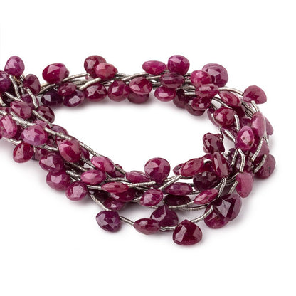 6-8mm Ruby Faceted Heart Beads 7 inch 17 pieces AA