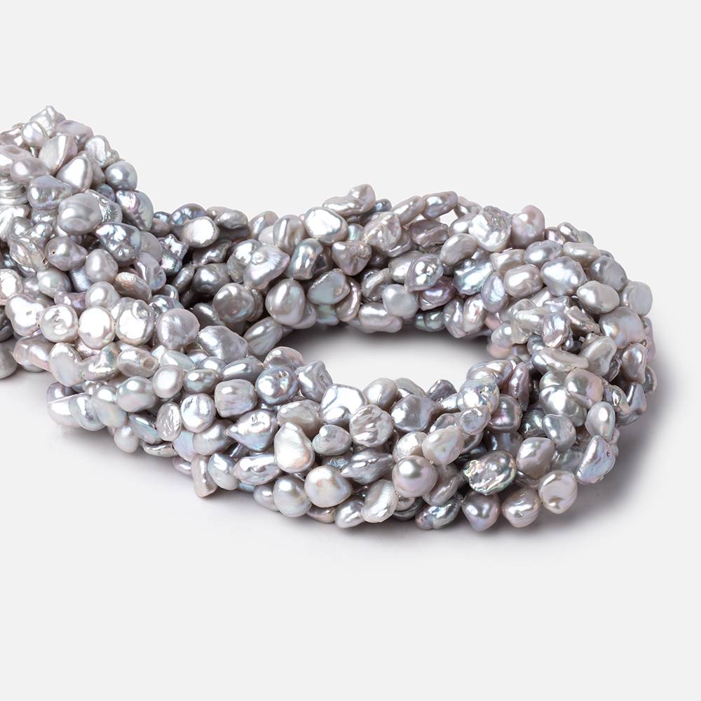 6-8mm Silver Keshi Side Drilled Freshwater Pearl Beads 16 inch 57 pieces