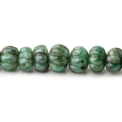 6-9.5mm Brazilian Emerald Carved Melon Rondelle Beads 18 inch 86 pieces