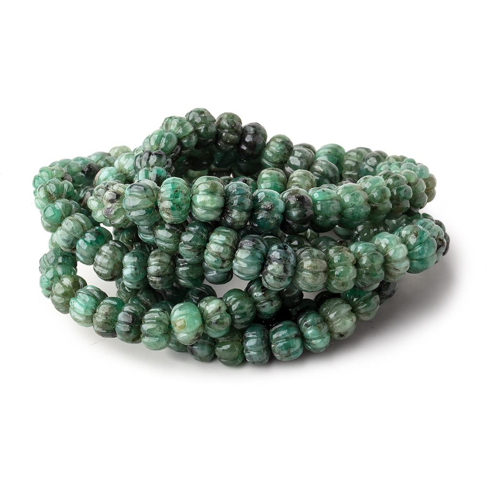 6-9.5mm Brazilian Emerald Carved Melon Rondelle Beads 18 inch 86 pieces