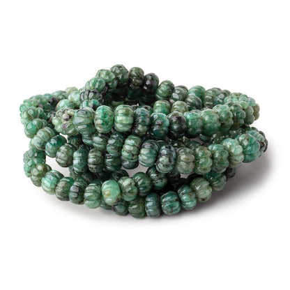 6-9.5mm Brazilian Emerald Carved Melon Rondelle Beads 18 inch 86 pieces