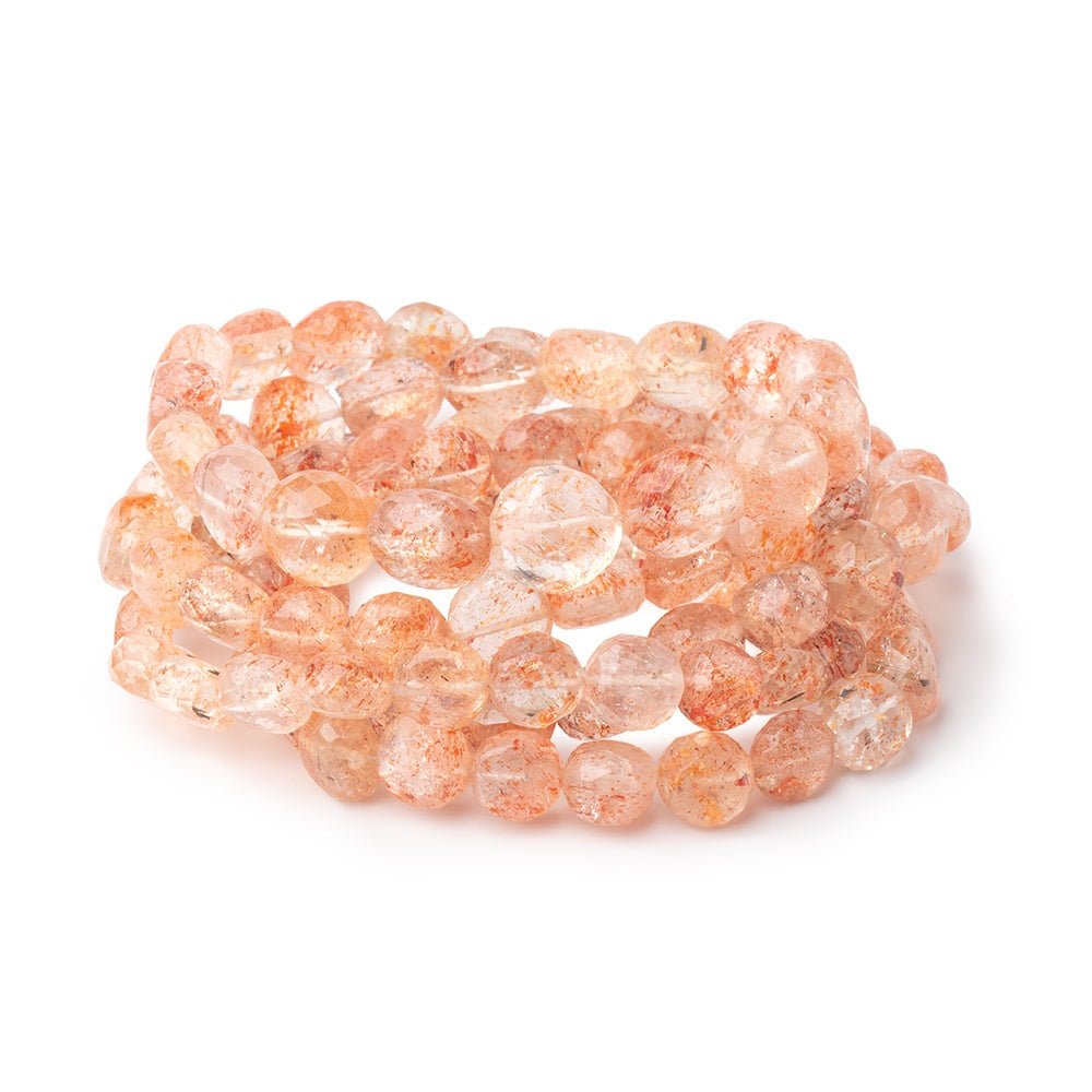 6-9.5mm Sunstone Faceted Puffy Coin Beads 29 inch 100 pieces AAA