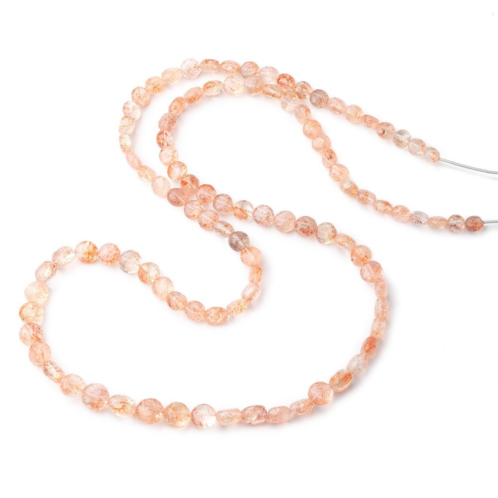 6-9.5mm Sunstone Faceted Puffy Coin Beads 29 inch 100 pieces AAA