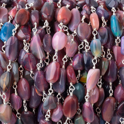 6-9mm Black Ethiopian Opal Plain Nuggets on .925 Sterling Silver Chain