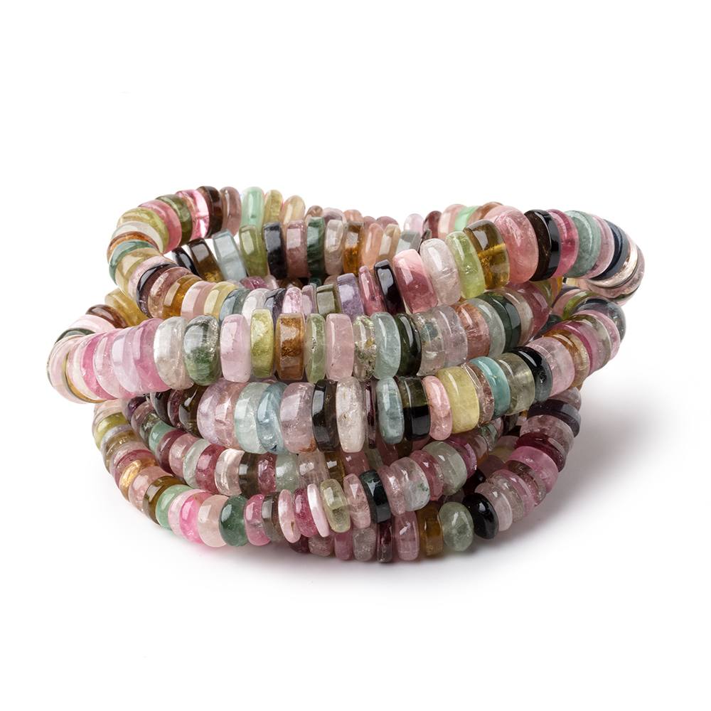 6-9mm Multi Color Tourmaline plain rondelles 18 inches 180 beads