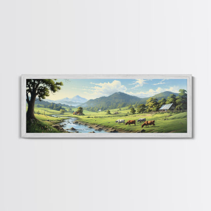 Farmhouse Field Landscape Oil Painting Large Wall Art Canvas Print, Framed Canvas Nature Wall Decor, Rustic Country Landscape Living Room