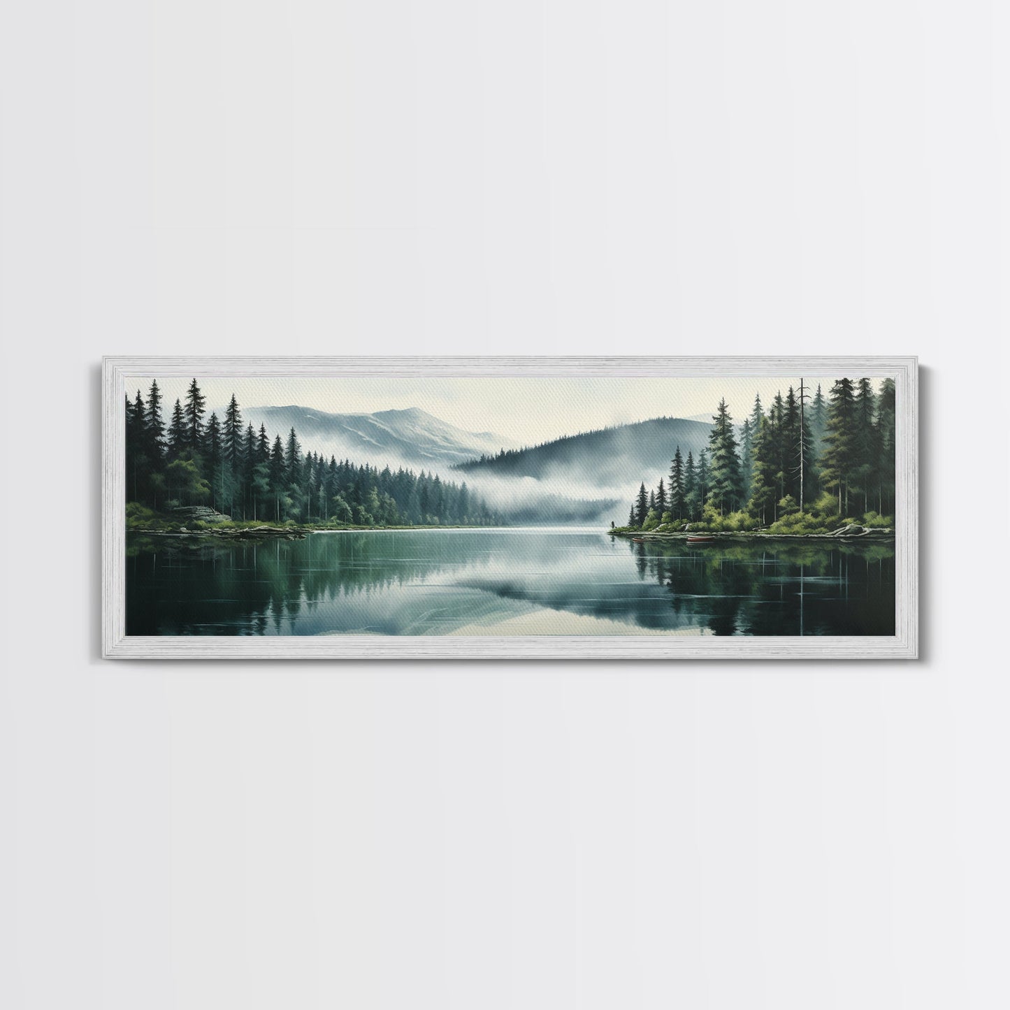 Ready To Hang Panoramic Foggy Pine Forest Canvas Wall Art, Nature Wall Art, Misty Green Forest Print, Modern Home Decor, Ready To Hang Art