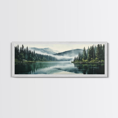 Ready To Hang Panoramic Foggy Pine Forest Canvas Wall Art, Nature Wall Art, Misty Green Forest Print, Modern Home Decor, Ready To Hang Art