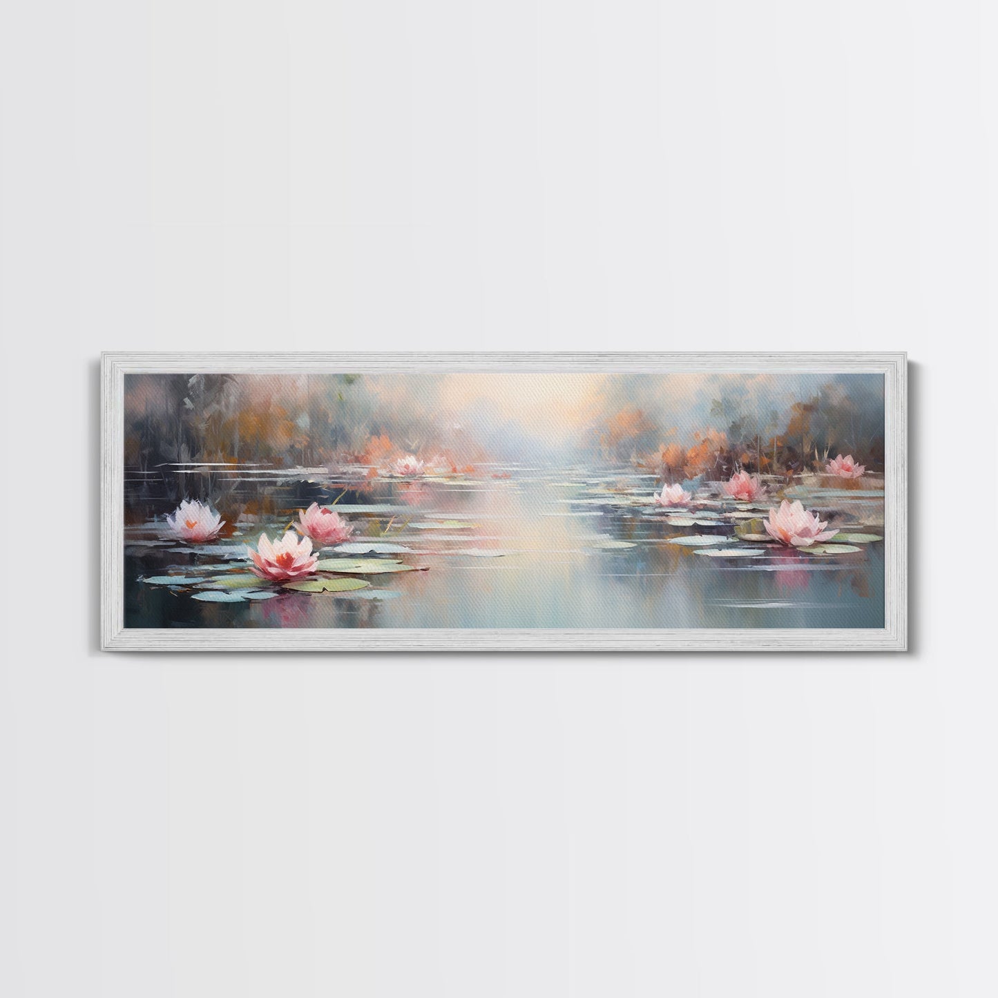 White Water Lilies Fantasy Decor, Framed Canvas Print, Ready To Hang, Floral Wall Art, Home Decor, Springtime Art, Farmhouse Art