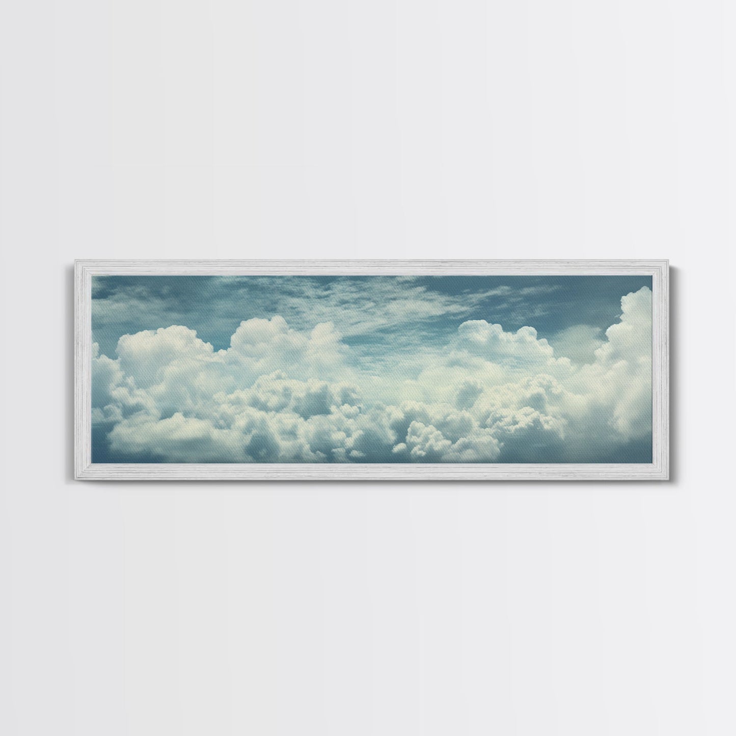 Panoramic Framed Canvas Wall Art Set Pastel Cloud Blue Sky Nature Landscape Prints Minimalist Modern Art Nature Wall Decor Framed Canvas