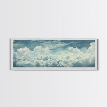 Panoramic Framed Canvas Wall Art Set Pastel Cloud Blue Sky Nature Landscape Prints Minimalist Modern Art Nature Wall Decor Framed Canvas