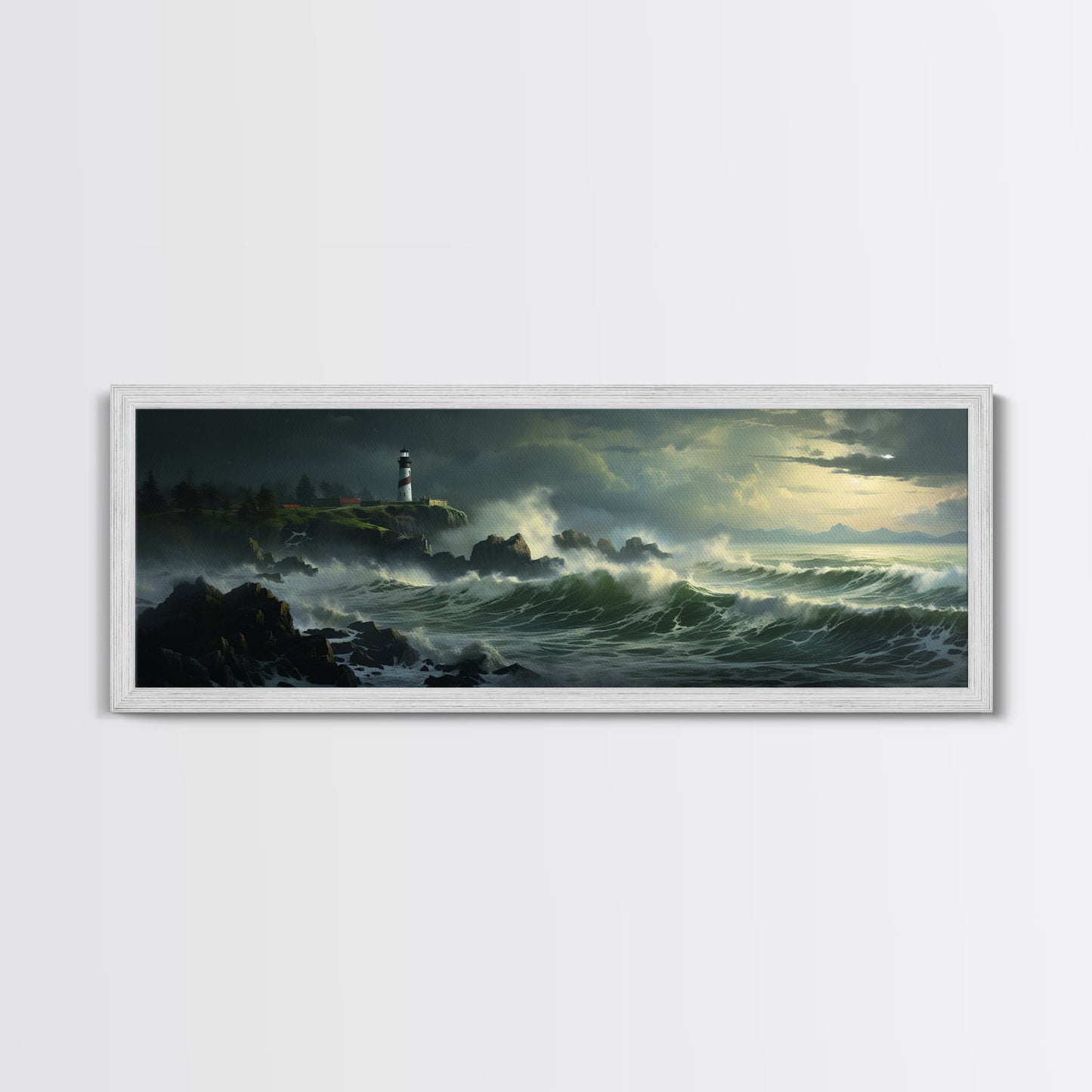 Lighthouse In The Storm, Framed Canvas Print, Nautical Decor, Nautical Painting, Guest Room Art, Moody Decor
