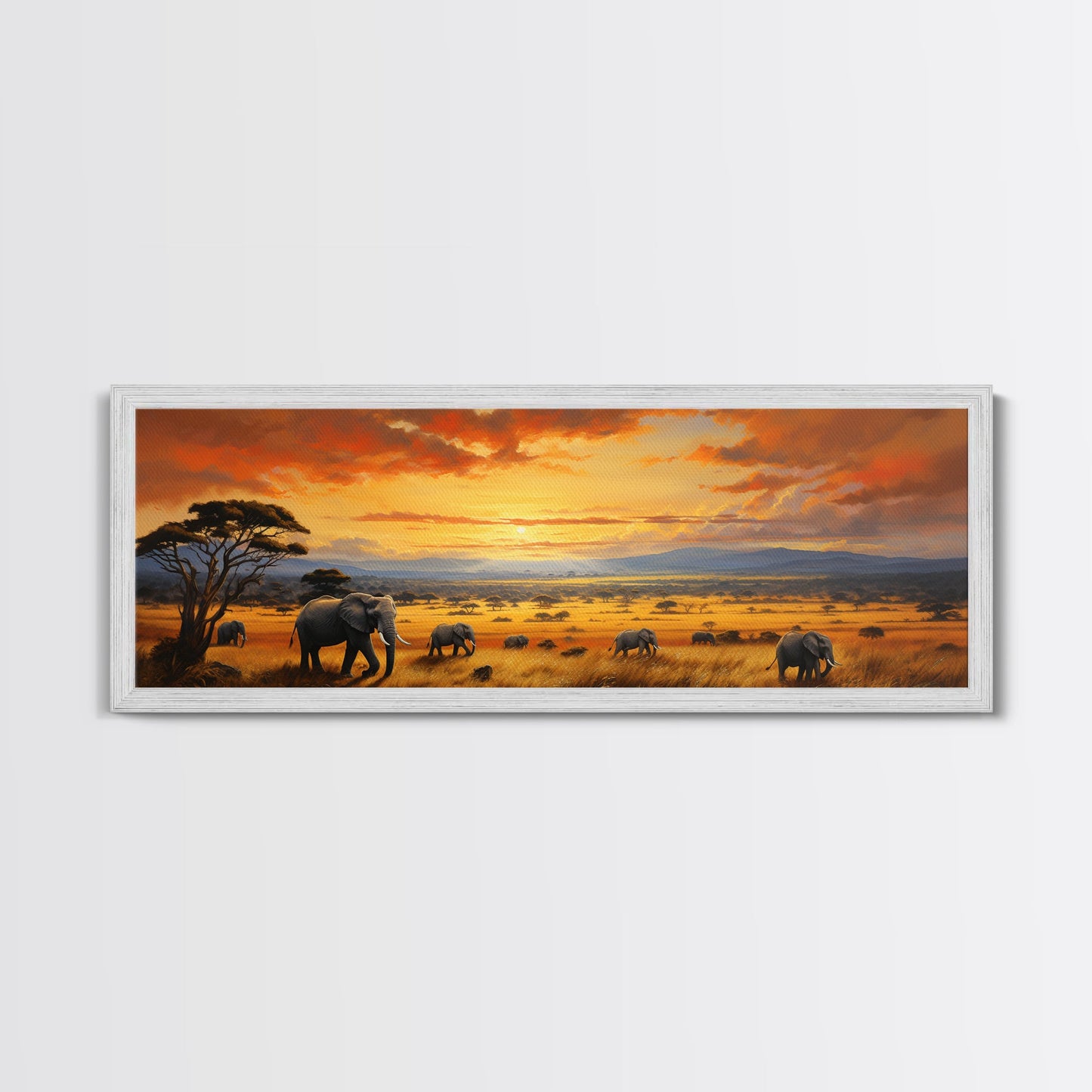 Savanna Wall Art, Framed Canvas Print, Elephants of Africa, Colorful Wall Art, Above Couch Art, Guest Room Decor