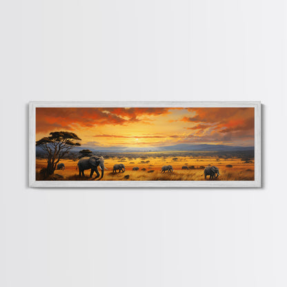 Savanna Wall Art, Framed Canvas Print, Elephants of Africa, Colorful Wall Art, Above Couch Art, Guest Room Decor