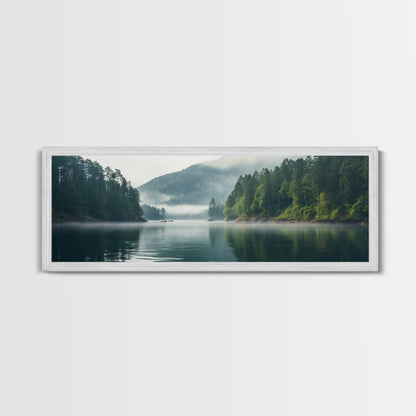 Rustic Nature Landscape Painting Canvas Print | Cozy Forest Canvas Art | Misty Lake & Earth Tones | Farmhouse Cabin Decor