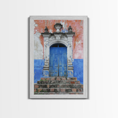 Change3 Mexican Wall Art, Colorful Mexican Door Architecture Painting Framed Canvas Print, Traditional Hacienda Architecture, Ready To Hang