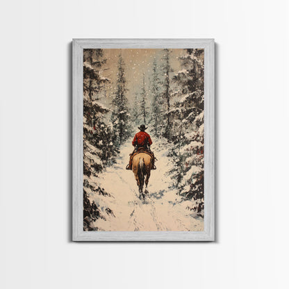 Cowboy on Horseback in Golden Autumn Trees Framed Canvas Print Rustic Christmas Wall Art Fall Decor Country Christmas Gift Seasonal Wall Art