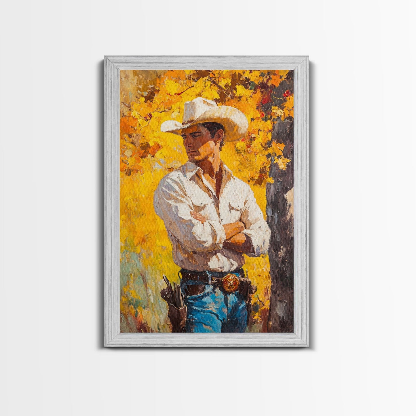 Cowboy with Autumn Foliage Canvas Print, Vibrant Fall Decor, Perfect Fall Wall Art, Seasonal Home Decor, Western Art, Framed Canvas Print
