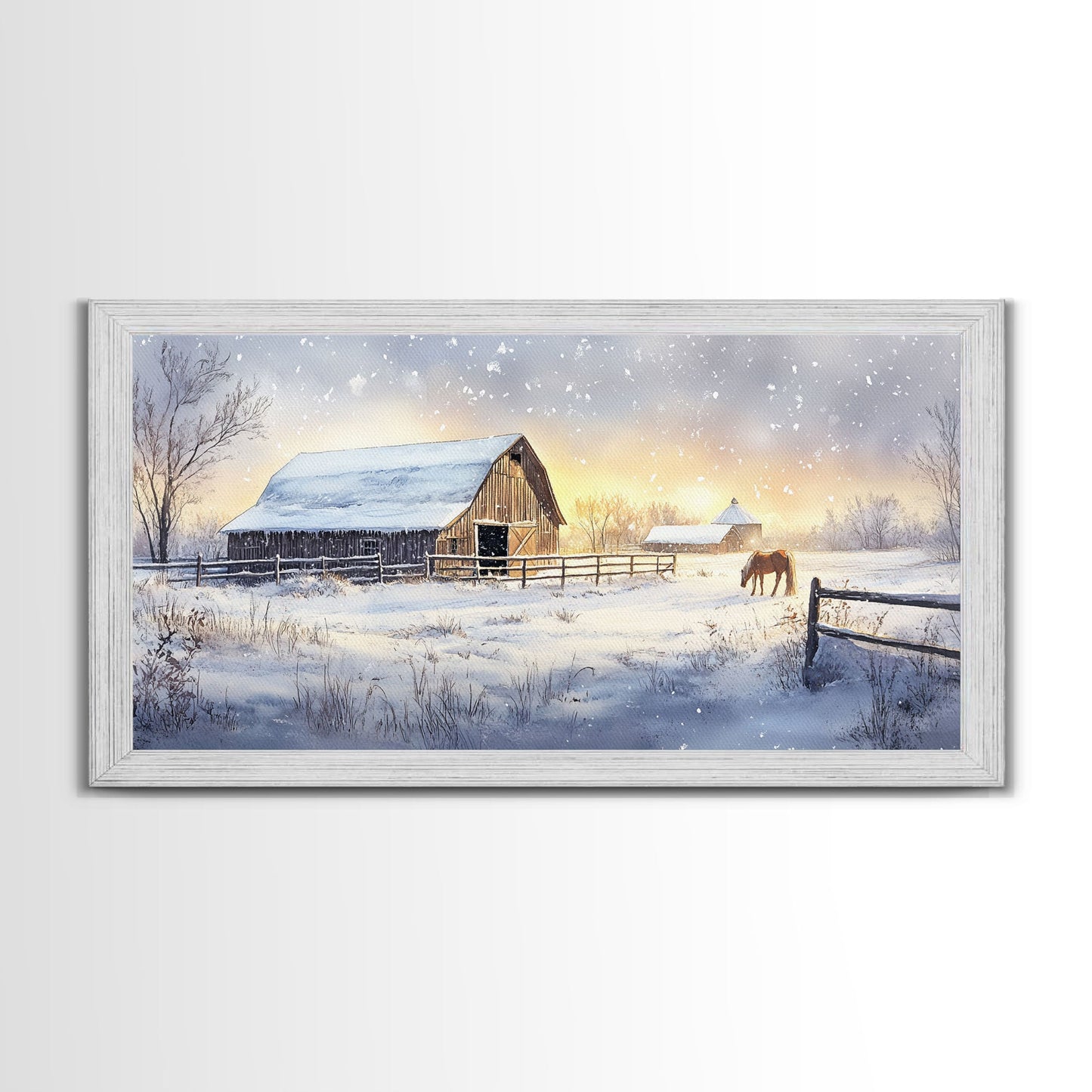 Rustic Barn in Winter Wonderland, Framed Canvas Print, Farmhouse Christmas Art, Christmas Wall Decor, Holiday Seasonal Wall Art, Gift Idea
