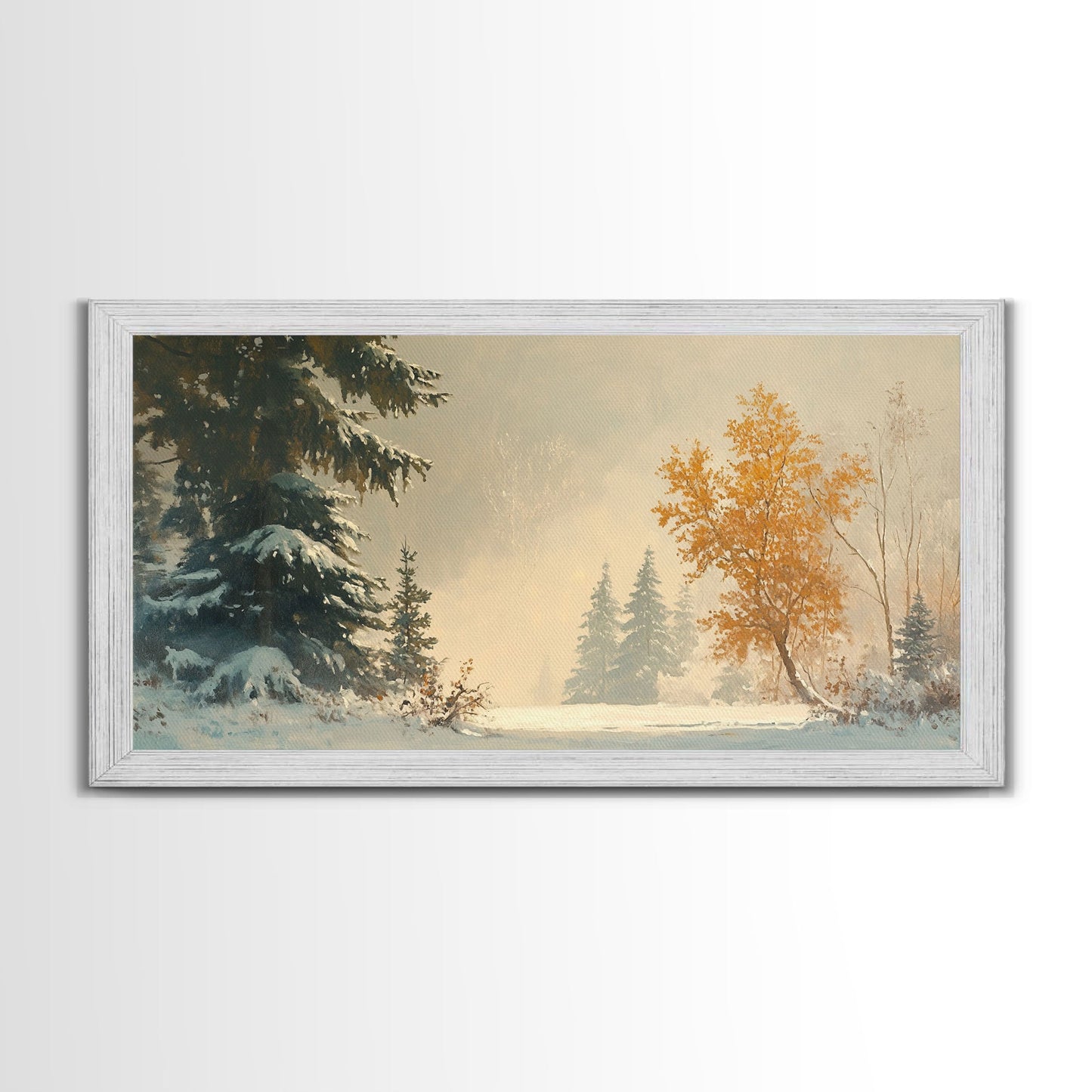 Subdued Winter Landscape, Moody Landscape Painting, Framed Canvas Print, classic Christmas wall art for holiday decor
