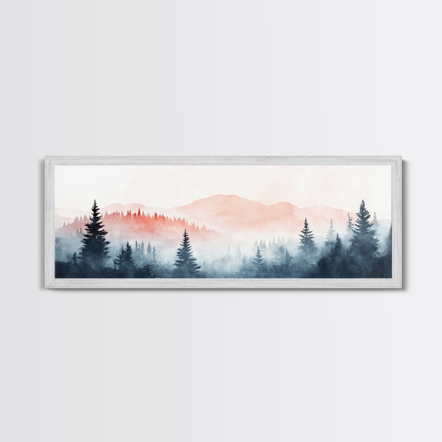 Misty Mountain Panoramic Print, Wood Framed Wall Art, Dark & Moody Home Decor, Fog Over The Blueridge Mountains
