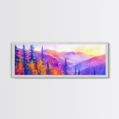 Purple Mountain Painting Framed Print, Canvas Art, Panoramic Extra Wide Wall Art