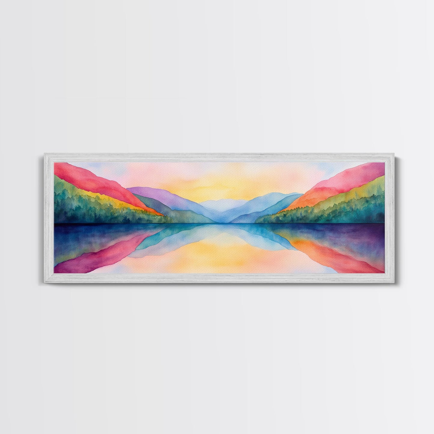 Abstract Watercolor Painting Landscape, Canvas Print, Rainbow Landscape Painting, Nursery Decor, Above Sofa Art