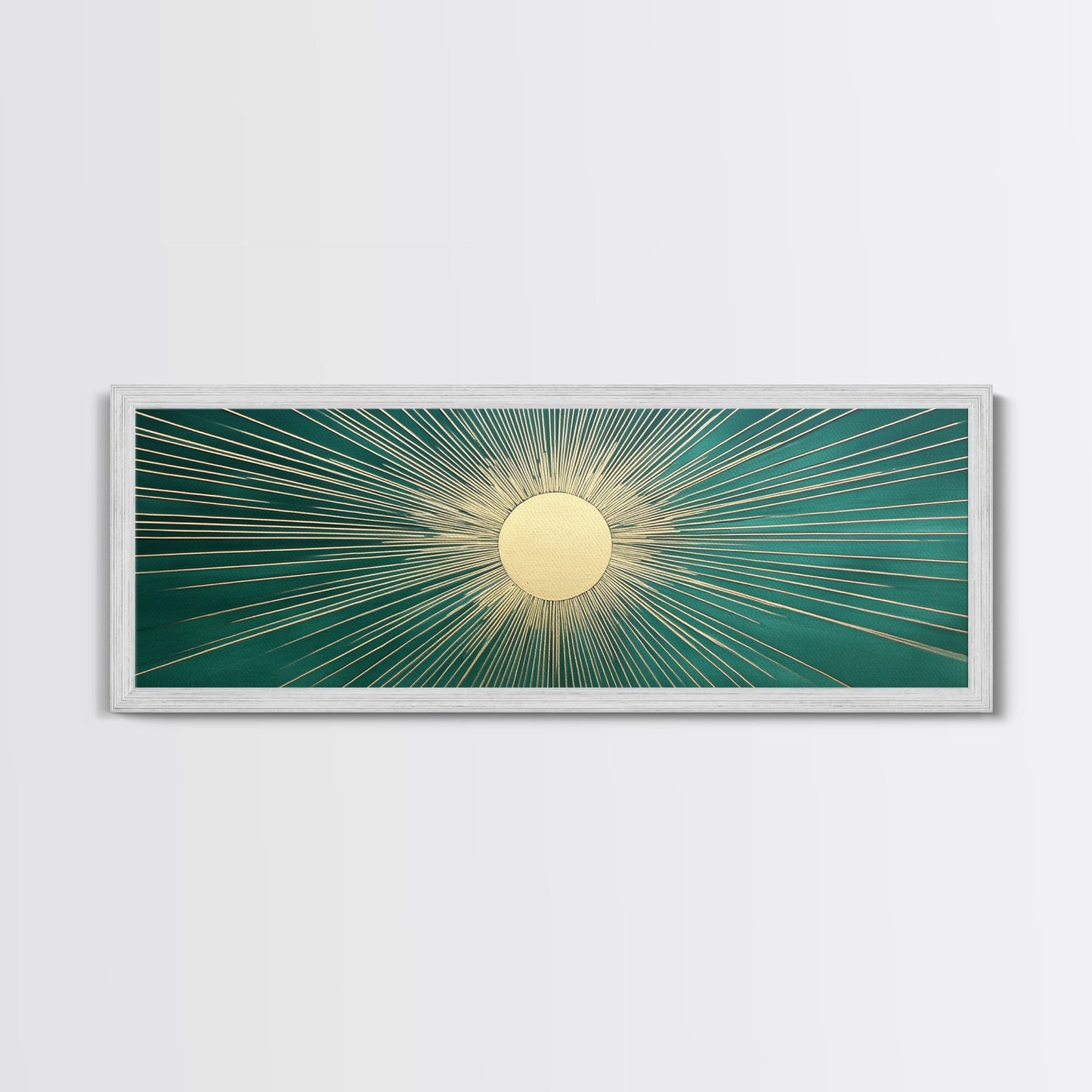 Emerald Green Sun Burst Wall Art, Art Deco Retro Vibes, Eclectic Home Decor, Emerand Green and Gold Horizontal Framed Canvas