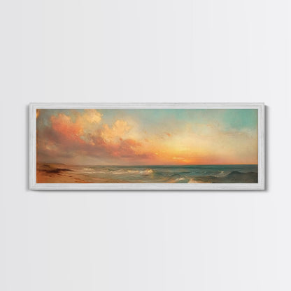 Moody Beach Seascape Painting Print, Wood Framed Wall Art, Canvas Art, Beach Painting, Beach at Sunset, Above Sofa Boho Wall Decor