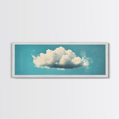 Framed Canvas Art, Sky Blue, Navy Blue Lonely Cloud Art, Minimalist Art Print, Panoramic Extra Wide Horizontal Art, Lonely Cloud