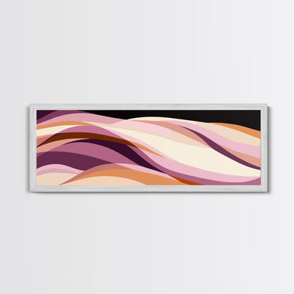 Lavender and Lilac Ocean Waves - MCM Style Modern Art, Retro Abstract Panoramic Print, Wood Framed Art, Modern Home Decor