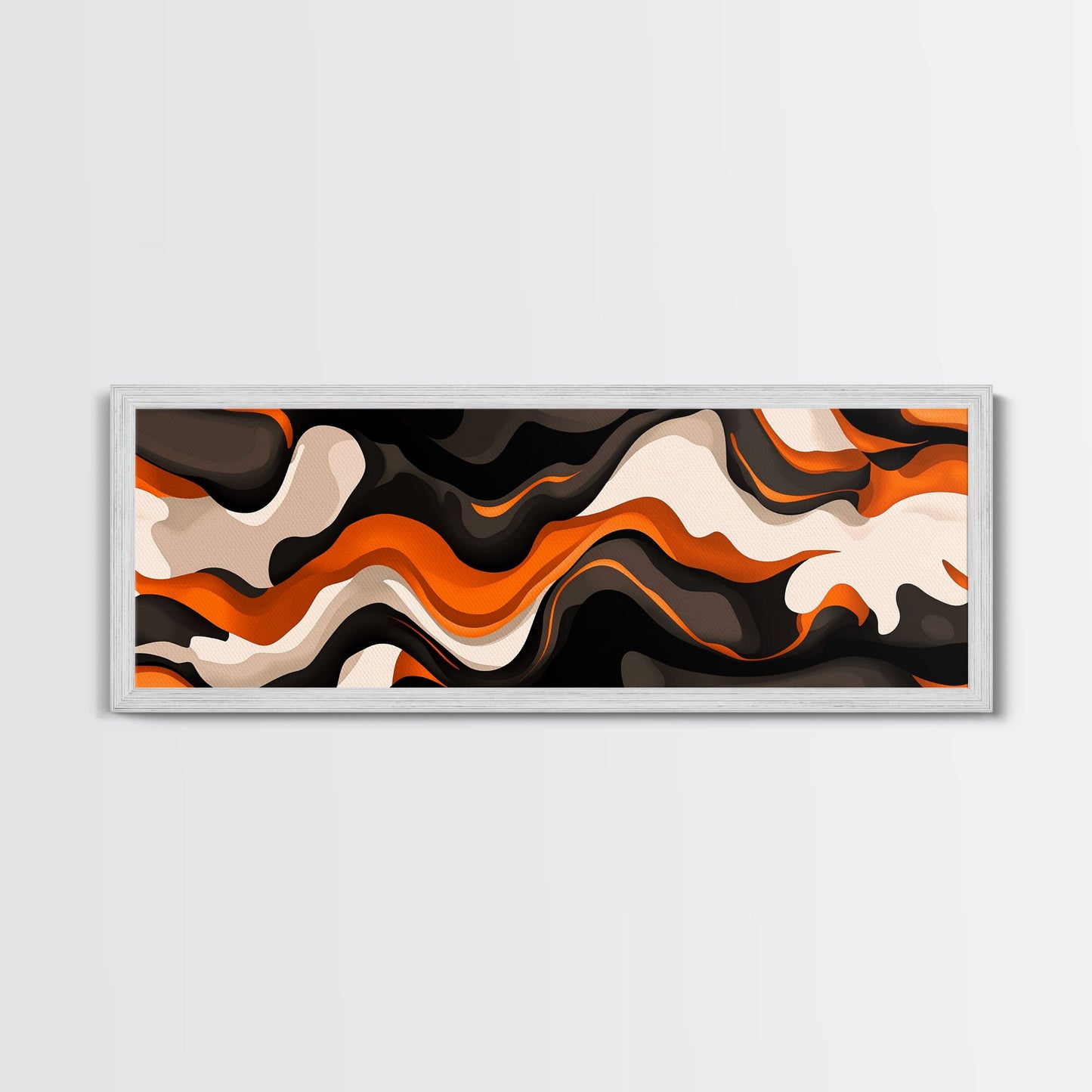 Retro Abstract Art, Framed Canvas Print, Orange, Black and White Wall Art, Oversized Extra Wide Wall Art