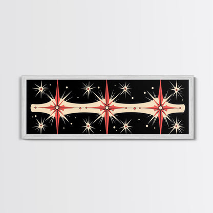 Neutral Star Burst Framed Canvas Print, Abstract Atomic Age Wall Art, Mid-Century Modern 1950s Style Home Decor, Large Scale Art