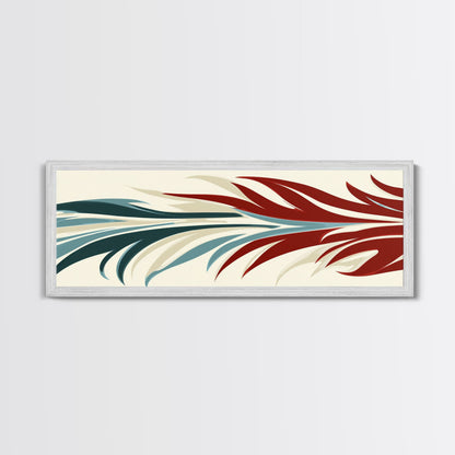 Feathers - Framed Art Deco Canvas Print - Wood Framed Art - Extra Wide Panoramic Art - Oversized Art For Large Space