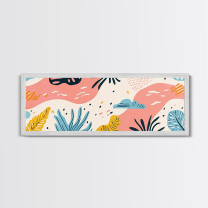 Retro Art From the 90s, Framed Canvas Print, High School Art, Abstract Extra Wide Panoramic Painting, Retro Vibes Home Decor