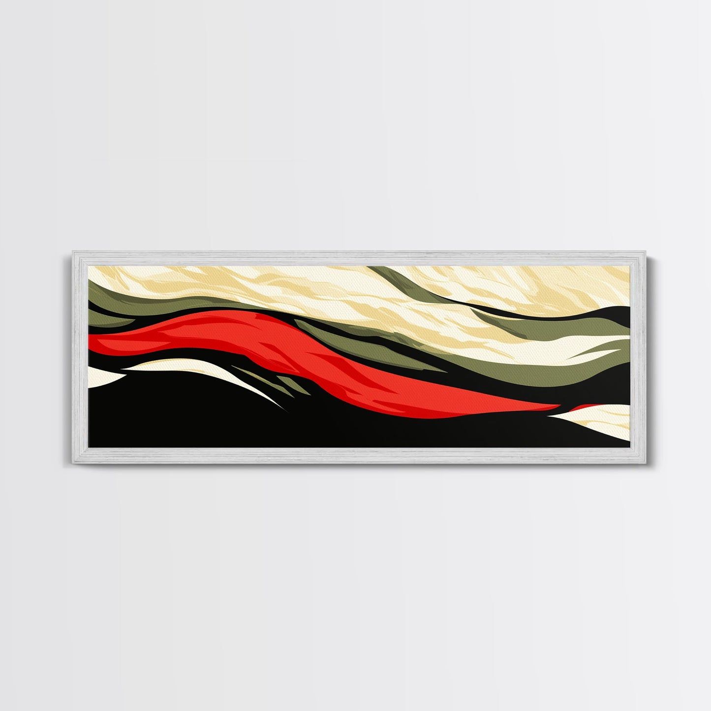 Moody Abstract Painting Print - "Waves" - Panoramic Extra Wide Wall Art, Red, black and Green Wall Art, Modern Art