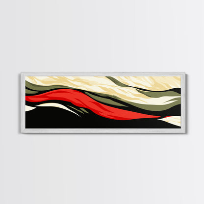 Moody Abstract Painting Print - "Waves" - Panoramic Extra Wide Wall Art, Red, black and Green Wall Art, Modern Art