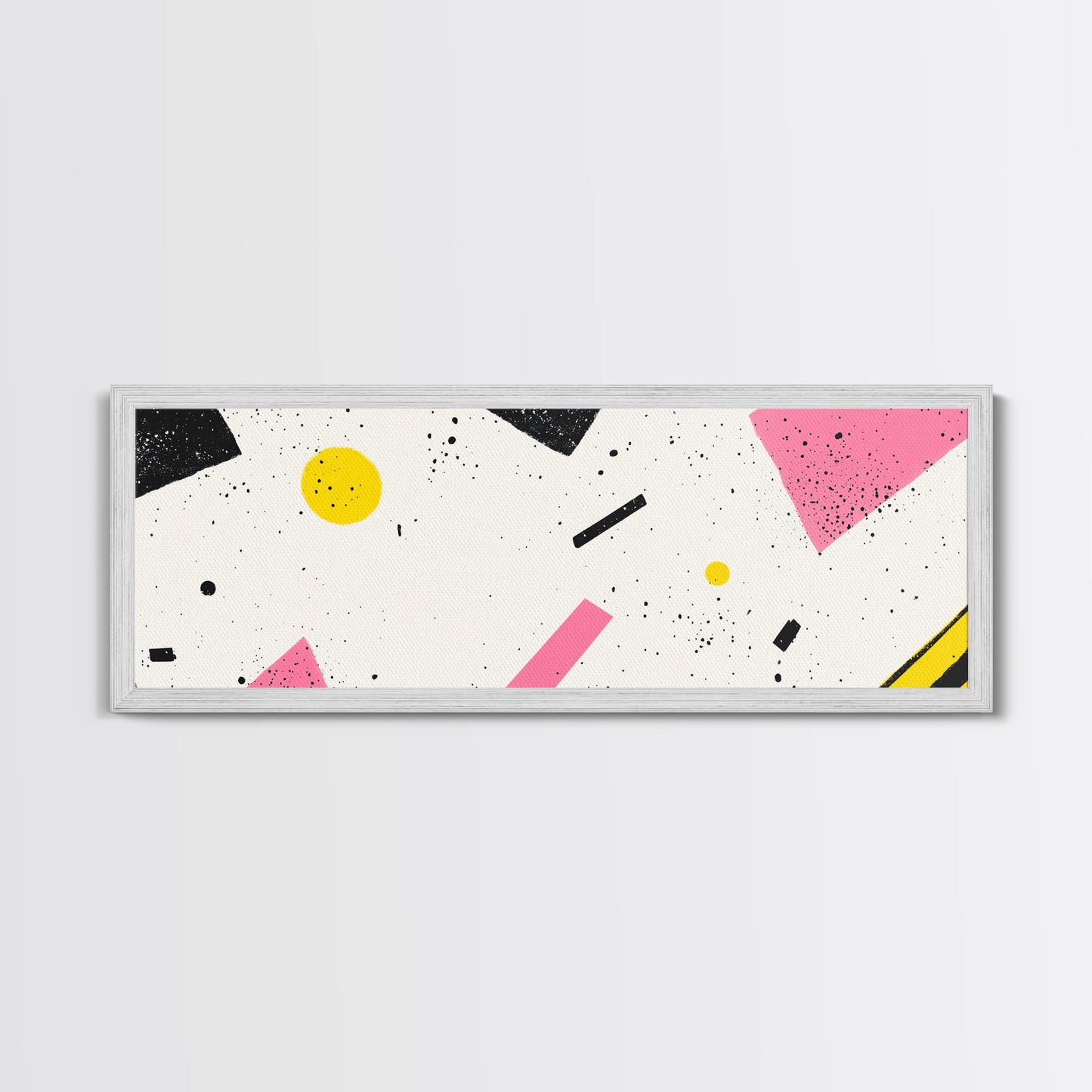 Retro Vaporwave Art, Pink Black and White Geomatric Abstract Art, Oversize Art For Large Living Room, Panoramic Painting