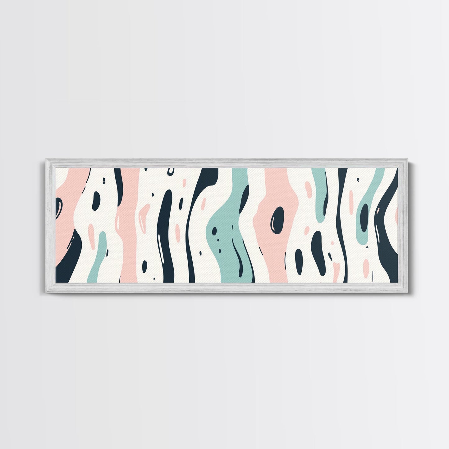 Retro Pink and Turquoise Animal Print Abstract Art, Framed Canvas Print, Wood Framed Extra Large Panoramic Art, 20x60 Art, 24x72 Art