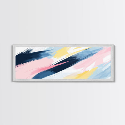 Pastel Abstract Brush Strokes Painting Print, Framed Canvas Art, Panoramic Extra Wide Office Decor, Living Room Or Bedroom Oversized Art