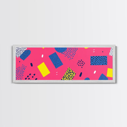 Retro 90s Style Mall Art, Framed Canvas Print, 1990s American Mall Inspired Wall Art, Retro Decor, Fuschia Pink and Blue Eye Catching Wall Art