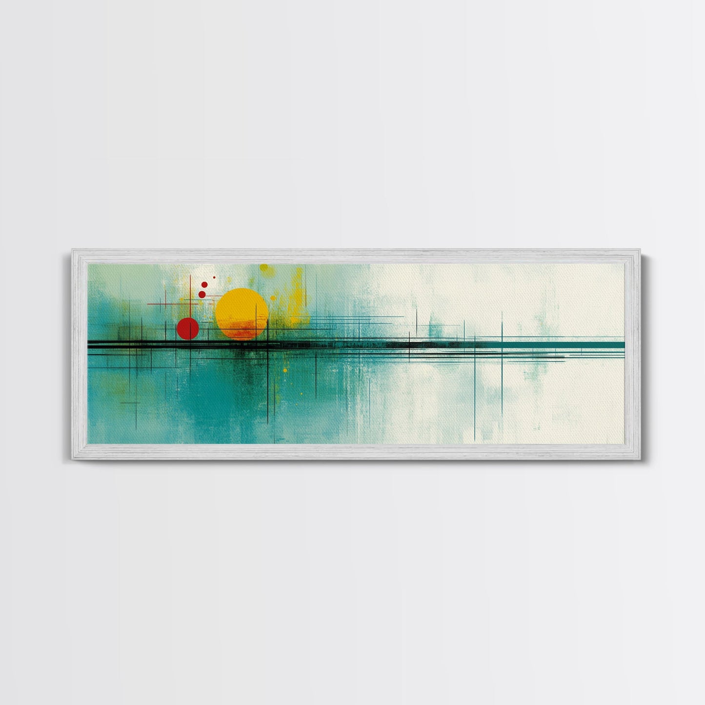 Abstract Sunset Painting Print, Panoramic Wall Art, MCM / Mid Century Modern Wall Art, Turquoise and Orange Sunset Painting, Cubism Sunset Art