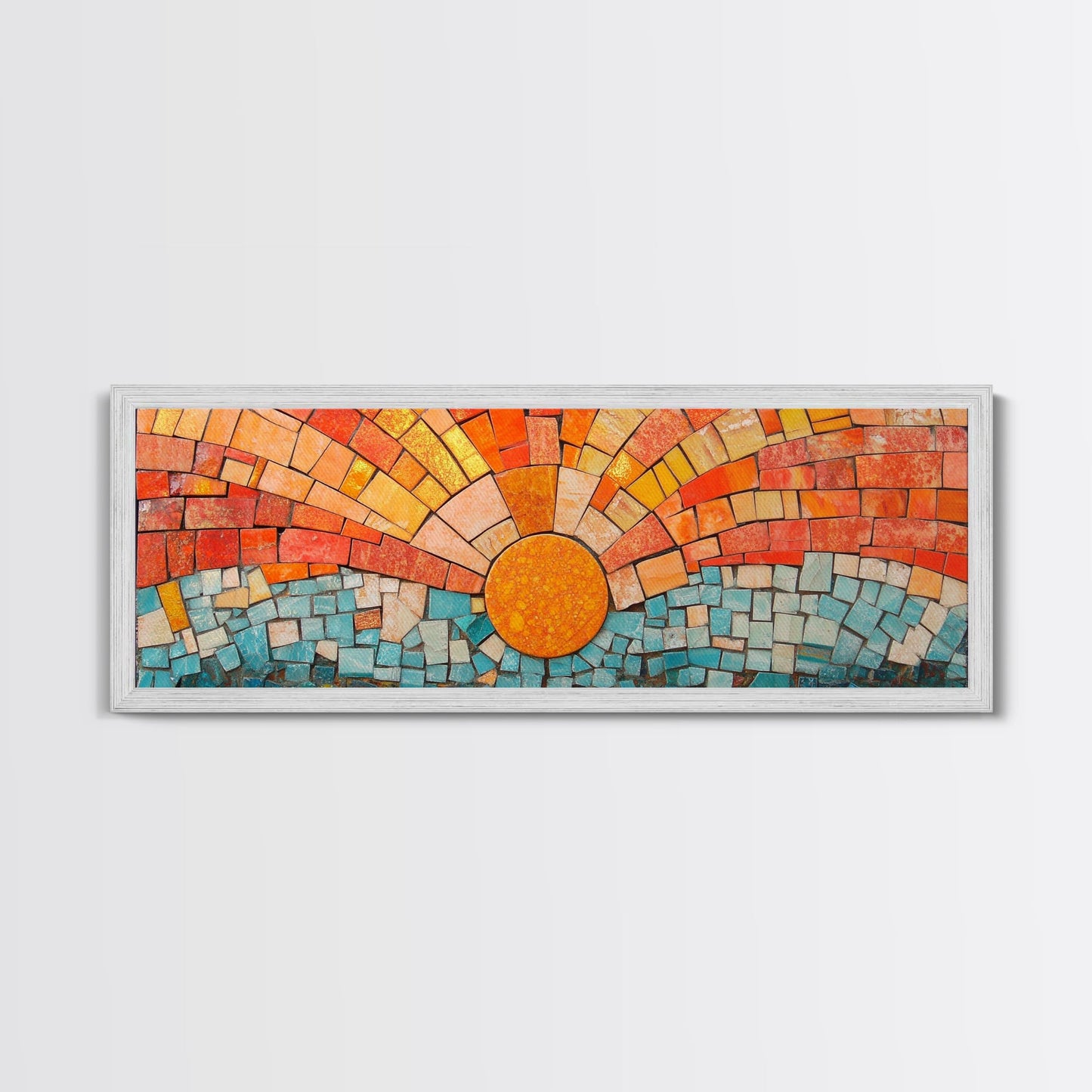 Panoramic Print - Sunset Mosaic Canvas Print - Wood Framed Wall Art - Horizontal Abstract Art - Large Wide Wall Art - Above Bed Decor Framed Canvas