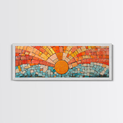 Panoramic Print - Sunset Mosaic Canvas Print - Wood Framed Wall Art - Horizontal Abstract Art - Large Wide Wall Art - Above Bed Decor Framed Canvas